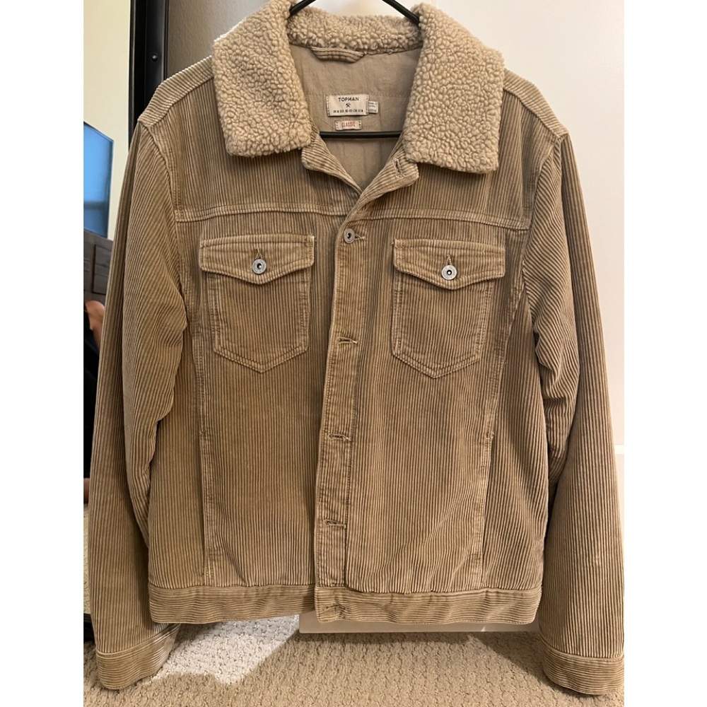Topman Sherpa Collar Corduroy Trucker Jacket Size Medium Classic Fit